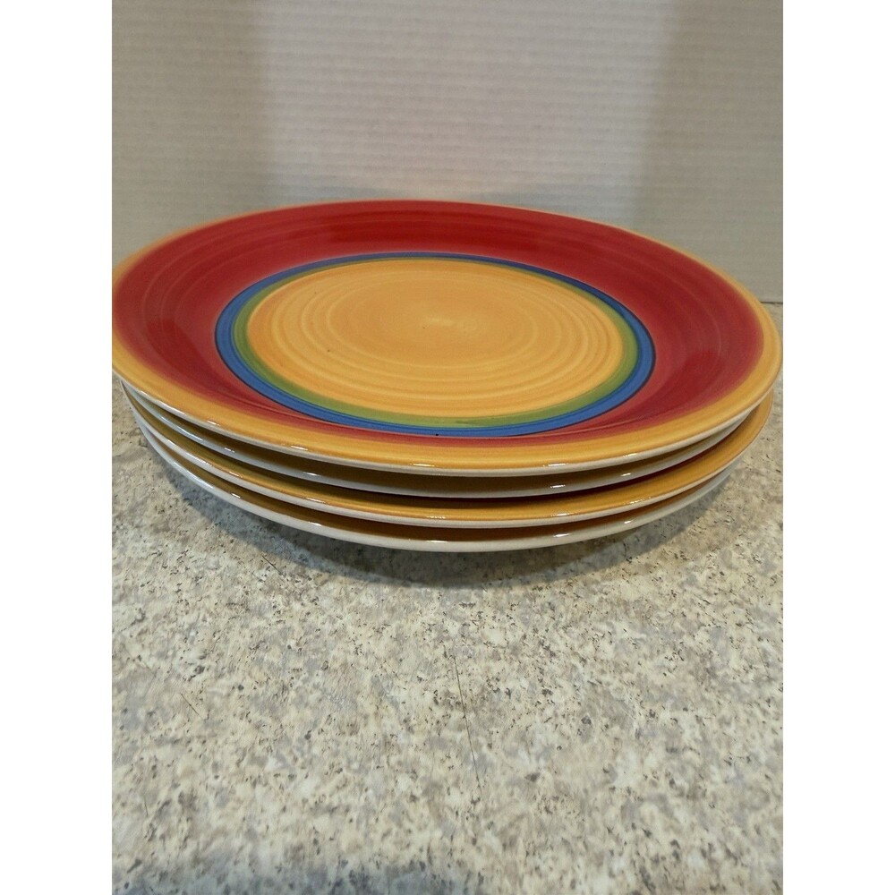Royal Norfolk Rainbow Swirl Stoneware Dinner Plates Set of 4 10.5” Hand Painted - Picture 5 of 8
